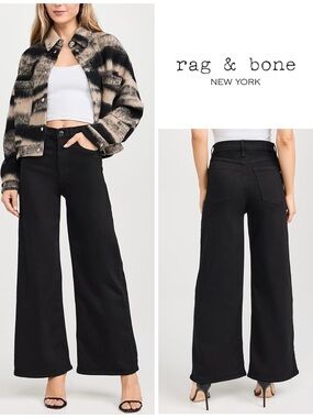 rag & bone Black High-Rise Wide Leg Jeans